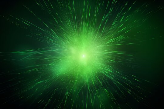 Illustration of a vibrant green explosion of light against a dark backdrop created using generative AI