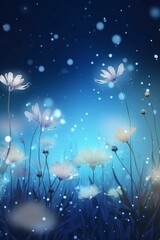 Magic white flower on blue spectrum in the dark like a dream Created with Generative AI technology.