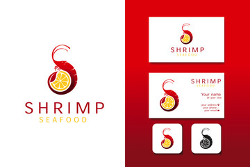 shrimp seafood logo design vector template and business card with editable text