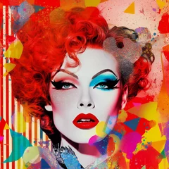 Digital collage art with vibrant and energetic portrait of a woman with amazing makeup, Generative AI © PaputekWallArt