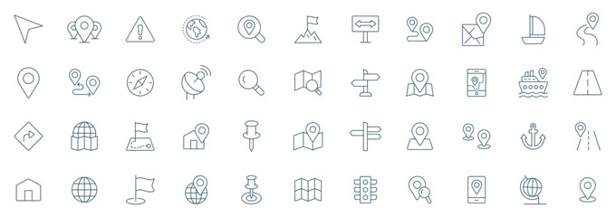 Navigation Line Icons vector. symbol of map location, Route, Marker, road trip and navigate icons outline illustration