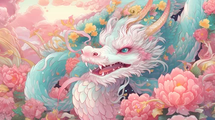 Fotobehang Hand drawn cartoon beautiful Chinese New Year zodiac dragon illustration  © 俊后生