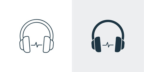 Wireless Headphone icon with sound wave outline and solid illustration vector  - obrazy, fototapety, plakaty