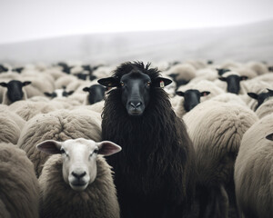 schwarzes Schaf in weißer Herde