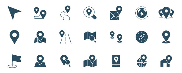 Maps And Navigation Icon vector. symbol of  location, geo map, route, and navigate solid illustration
