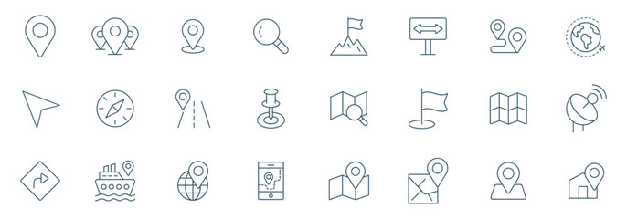 Navigation vector line icon set. location, map, GPS, place, address, pointer, direction, icons illustration