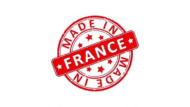 3 different Made In FRANCE rubber stamp animated video over white background. Green screen versions are also available for chroma key compositing. 4k, business, cargo, shipment, trade concepts.
