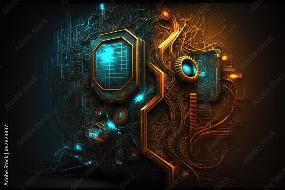 Poster abstract technology background with circuit board and high tech elements