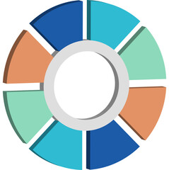 3D Infographic Pie Flow Chart Diagram with 8 Sections