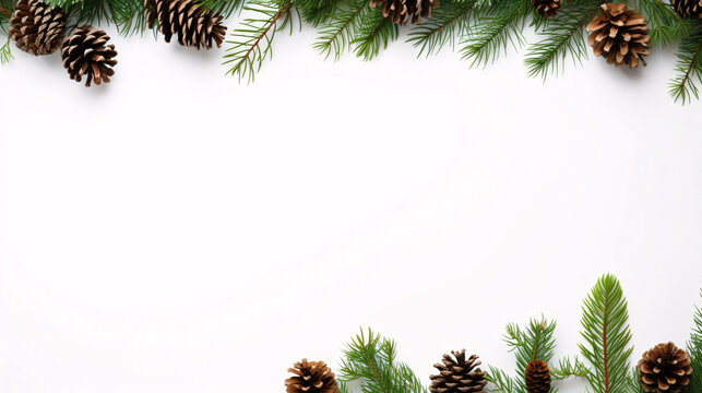 Close-up of Pine Tree with Cones on White Background - Generative AI