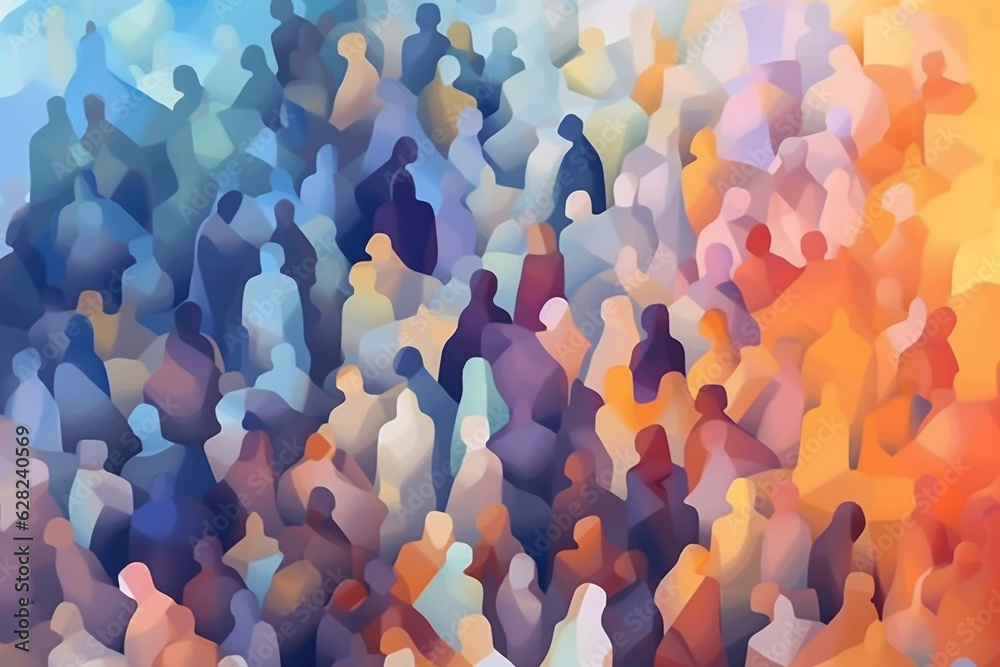 Wall mural abstract group of crowded colorful people illustration. mob of people. pulse of the crowd. confusion