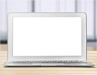 modern open laptop computer with blank screen
