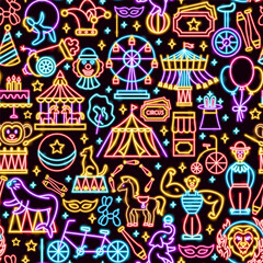 Circus Seamless Pattern. Vector Illustration of Entertainment Festival Glowing Concept.
