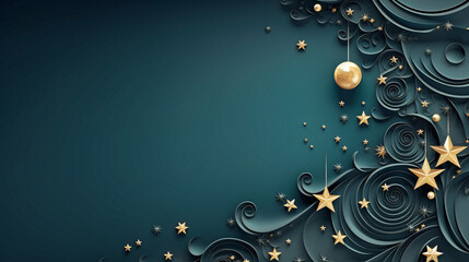 Stunning Close-Up of Christmas Background with Shimmering Gold Stars and Crescent, Generative AI