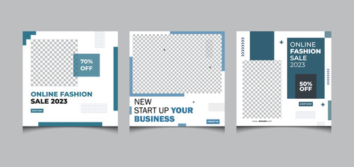 Set three similer of Social media post design, social media banner blog fashion sale promotion, instagram, facebook and all media marketing square vector banners for social networks with white frame 