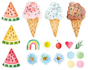 Summer stuff set. Isolated items on white background.