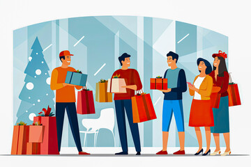 Group of people shopping in mall, generative ai 