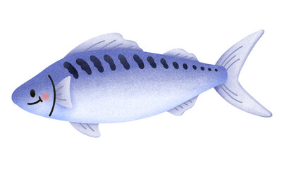 Cute Mackerel Fish Character. Marine life. Flat cartoon style vector illustration isolated on white background.