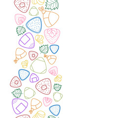vertical colorful doodle line Various types of Onigiri with pickled ginger and green Shiso concept seamless pattern on white background. abstract vector illustration.