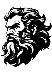 Head of greek god, vector portrait of poseidon