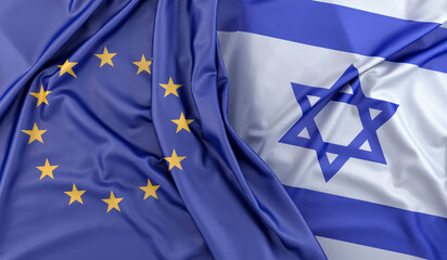 Ruffled Flags of European Union and Israel. 3D Rendering © kirill_makarov