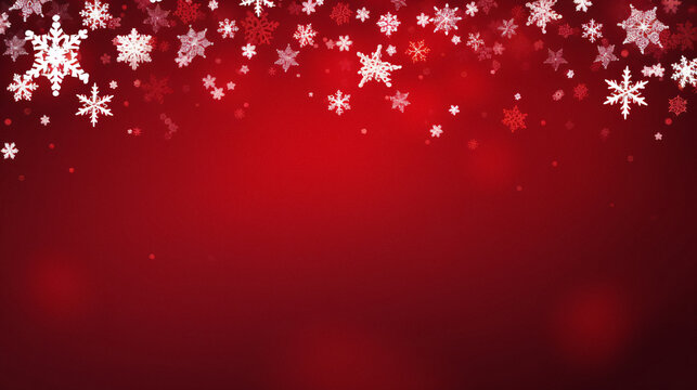 Vibrant Red Winter Wonderland with Snowflakes and Stars - Generative AI