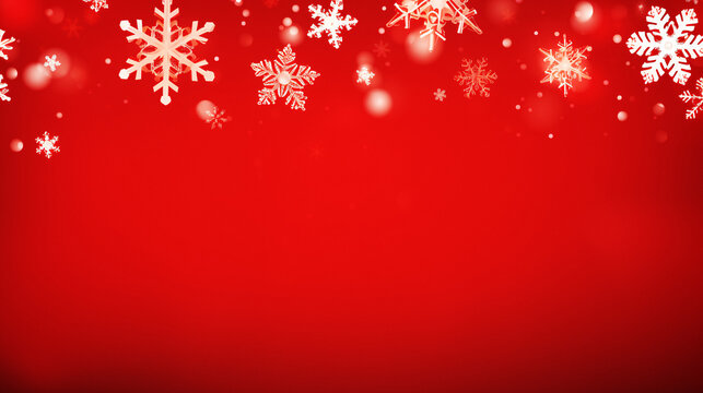 Vibrant Red Winter Wonderland with Snowflakes and Stars - Generative AI