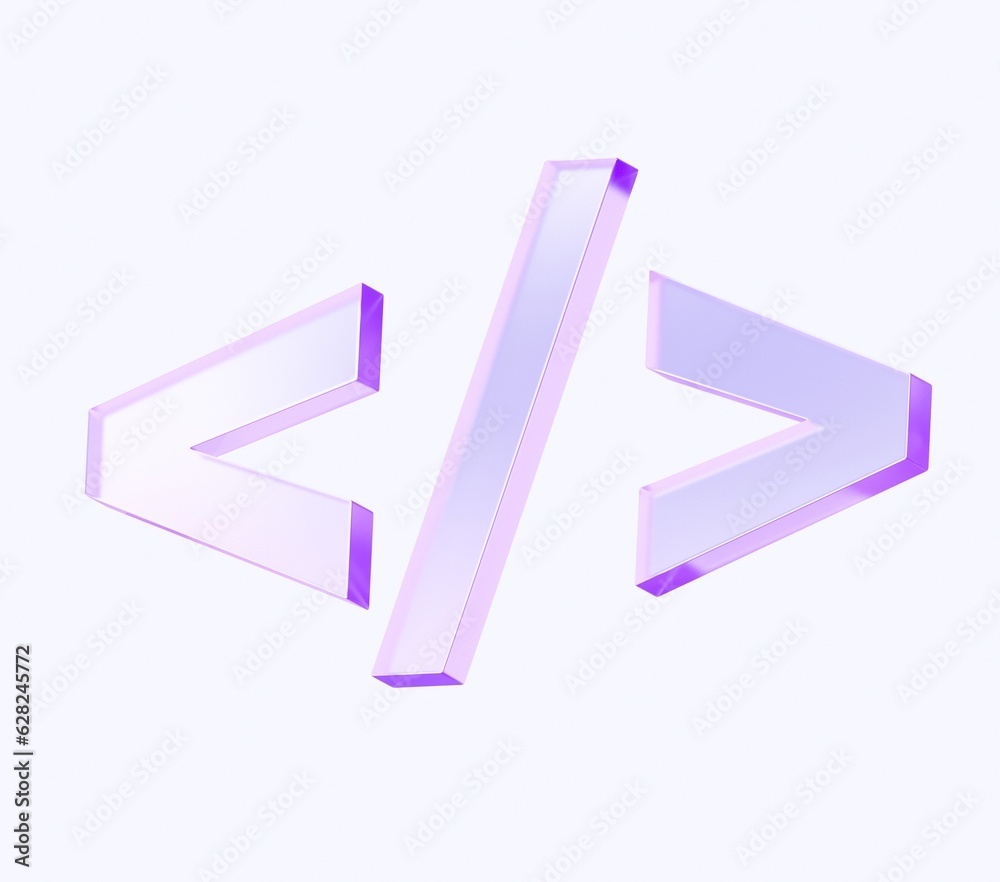 Poster coding sign icon with colorful gradient. 3d rendering illustration for graphic design, ui ux design, presentation or background. shape with glass effect