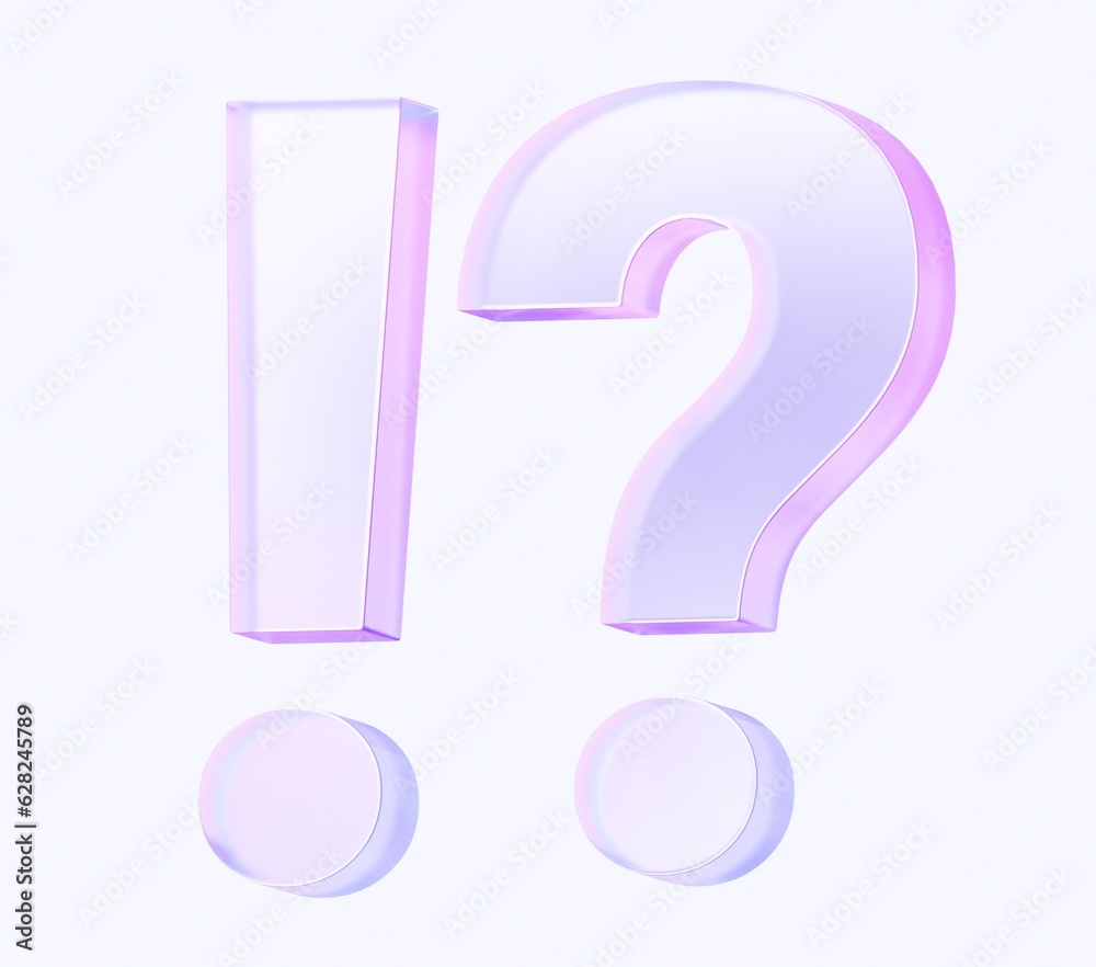 Poster exclamation mark and question mark icon with colorful gradient. 3d rendering illustration for graphi