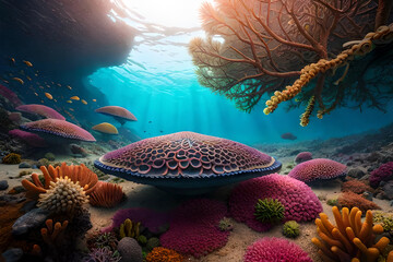 Coral reef in the sea beautiful view of inside of the sea. Ai generative