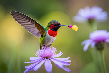 Hummingbird on flower. Ai generative