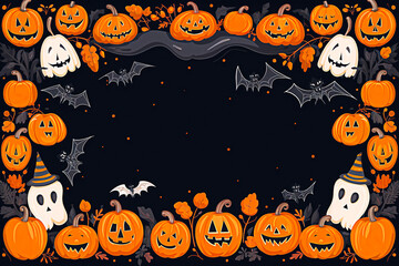Halloween background with pumpkins, bats and spiders. selective focus. 