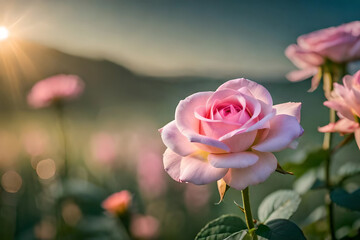 Pink rose beautiful flower. Ai generative