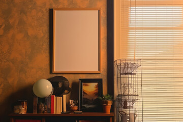 Obraz premium artistic frame canvas mock up in a curated whimsical studio setting / desk, atelier bohemian style with natural light and shadows - ai generative art 