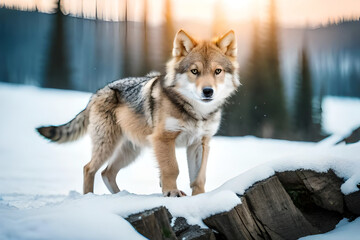 Fox in the snow. Ai generative.