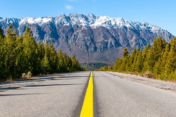 Andean landscape seen from Route 40 on the way from San Carlos de Bariloche to El Bolsón on a sunny autumn morning.