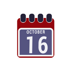 Calendar displaying day 16 ( sixteenth ) of the October - Day 16 of the month. illustration