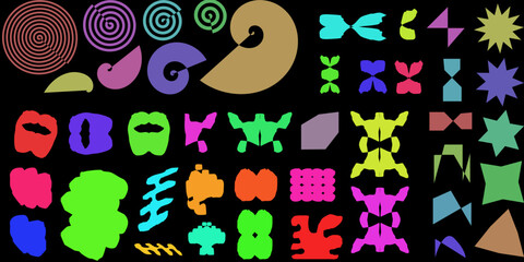 colored flat shapes on a black background