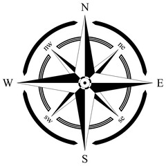 Kompass Rose Vektor mit acht Richtungen. Isolierter Hintergrund.
Symbol für Marine-, Seefahrt - oder Trekking-Navigation oder zur Verwendung in eine Landkarte.