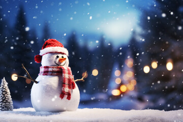 Naklejka na ściany i meble Charming Snowman Standing Tall in a Winter Wonderland, Generative AI