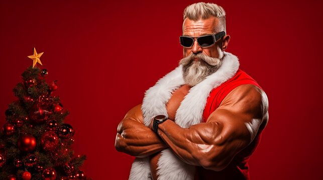 Santa Claus  as a body builder, muscles, Christmas