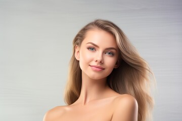 Naklejka premium Beautiful blonde woman with soft and healthy skin