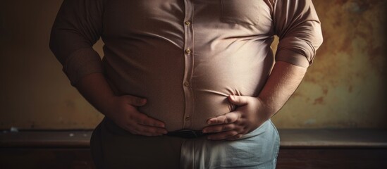 A close-up shot of fat and overweight man belly