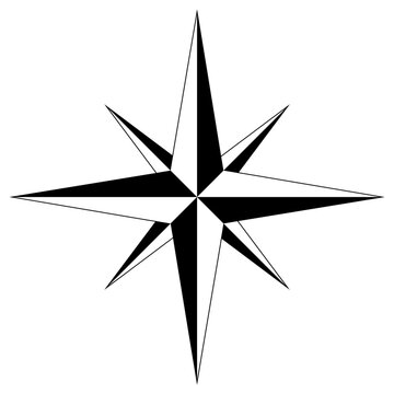 Windrose oder Kompass Rose Vektor mit acht Zacken. Isolierter Hintergrund.
Symbol f&radic;&ordm;r die Marine-, Schifffahrts- oder Trekking-Navigation oder zur Nutzung in einer Landkarte.