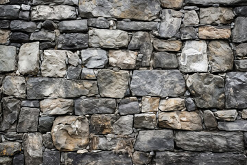 Wall of textured stones on gray background. Old stone wall on stone. Abstract wall in gray tones in natural and rustic style. Realistic 3D illustration. Generative AI