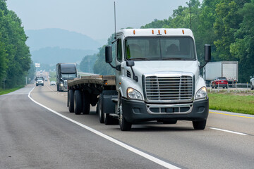 Busy Highway Traffic On Foggy Tennessee Freeway