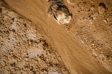 Streams portray the drought of the climate, Dry Orange surface Arid,drought land,Picture of natural disaster. drought land Caused by global warming and deforestation.