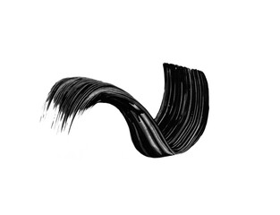 Black mascara brushstroke swatch isolated on transparent background. Cosmetic mascara smudged smear...