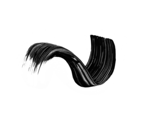 Black mascara brushstroke swatch isolated on transparent background. Cosmetic mascara smudged smear for design.