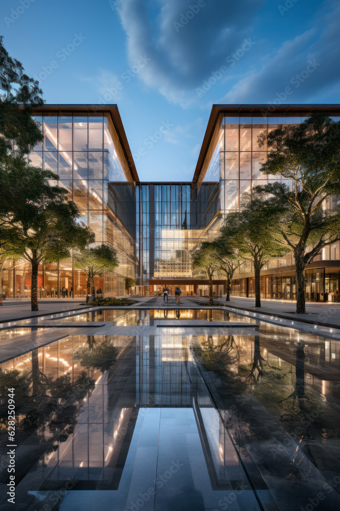 Poster modern building with empty floor at night